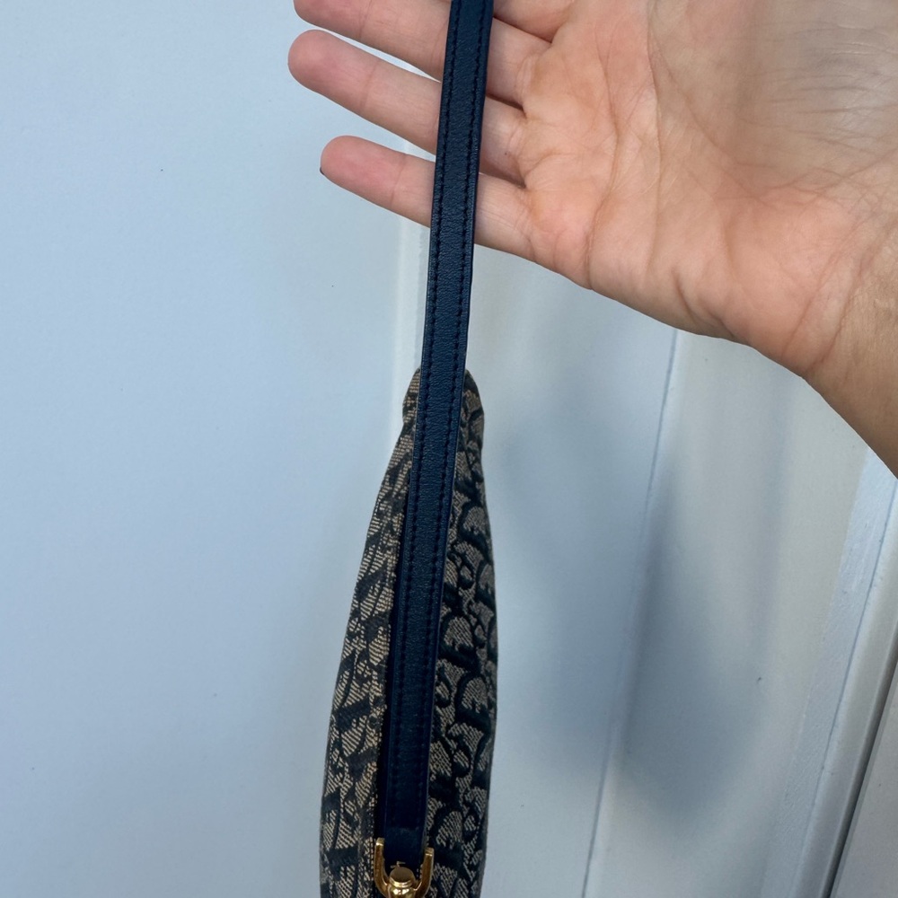 Authentic Vintage Christian Dior Oblique Saddle Bag Navy Blue Gold Hardware - Picture 9 of 11